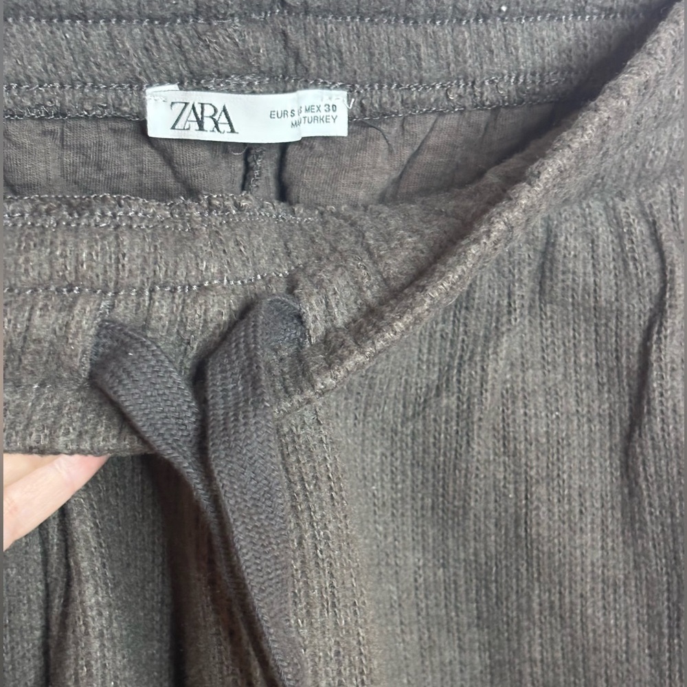 NWOT ZARA Ribbed soft Casual Brown Wide-Leg Pants pullon size S - Picture 5 of 9